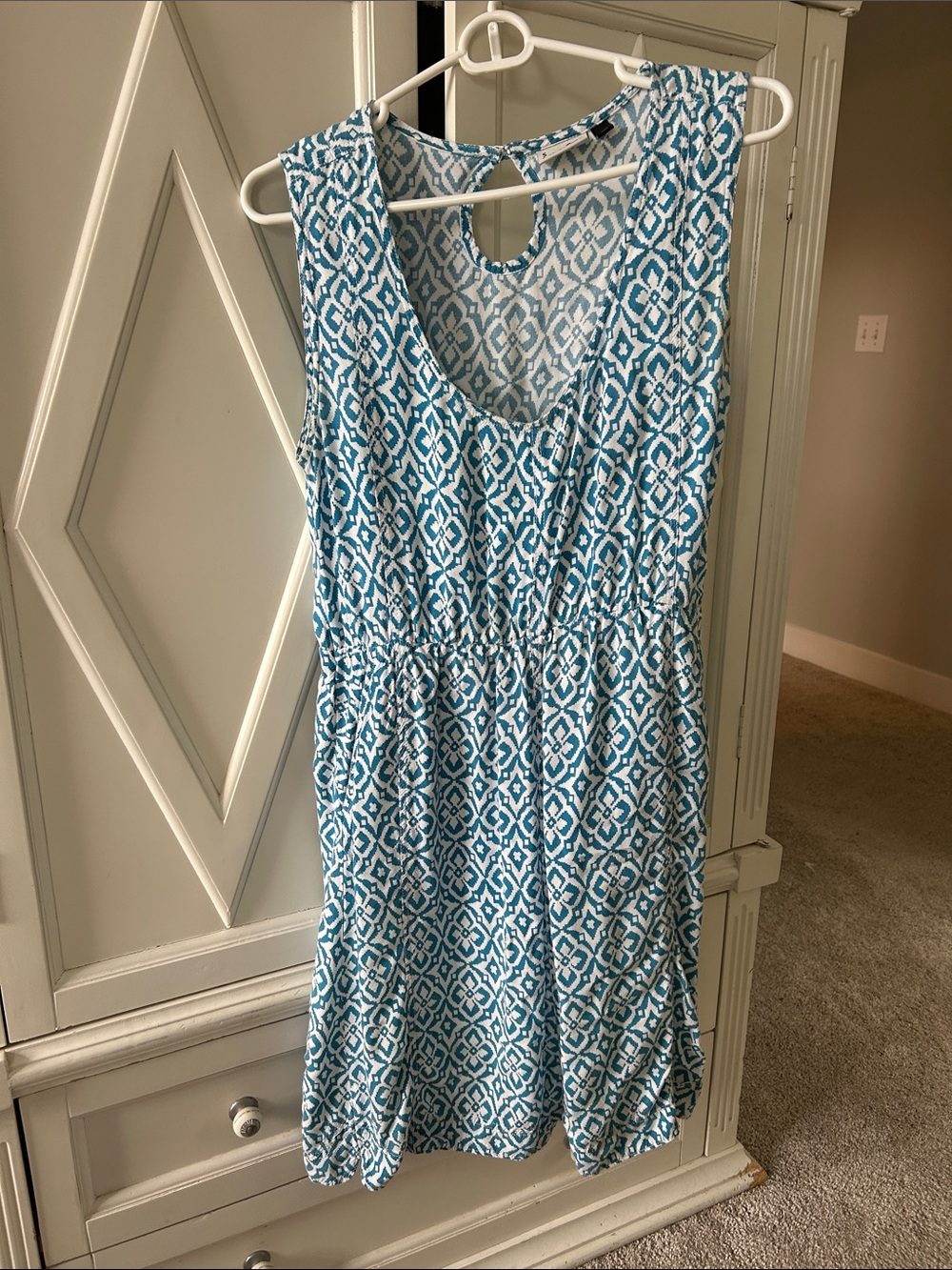 Kavu Teal & White Sleeveless Geometric Midi Dress - women’s S